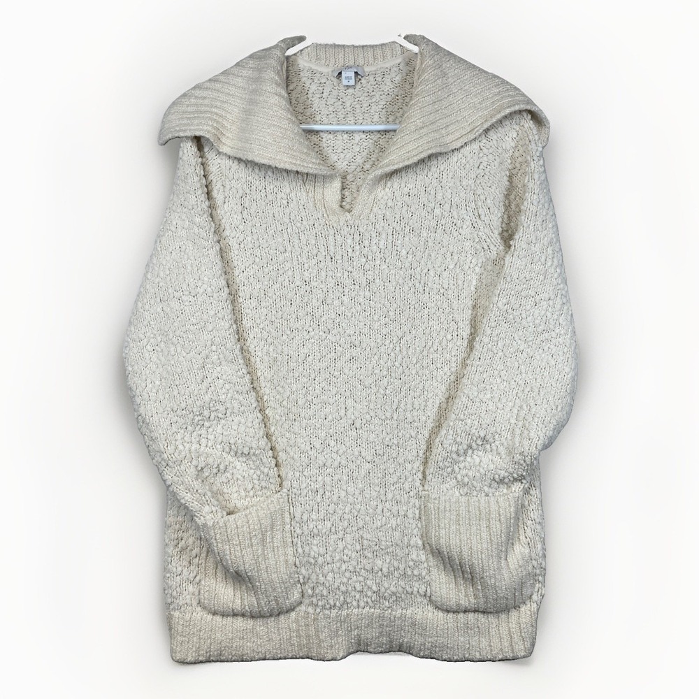 J. Jill Medium Mixed Textures Pullover Sweater Shawl Collar Pockets Barley Soft